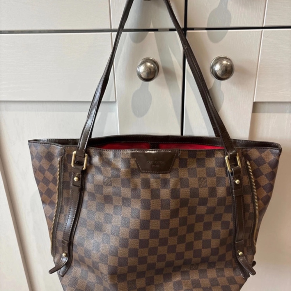 Brown Checkered Tote Shoulder Bag